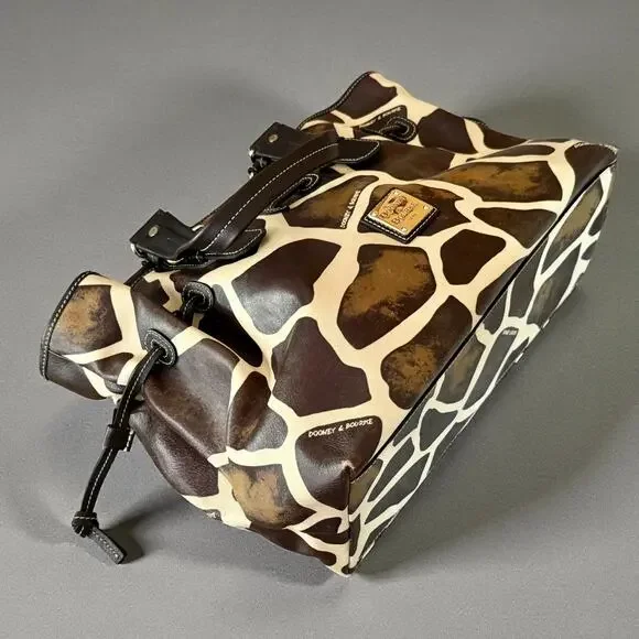 Dooney & Bourke Medium Chiara Leather Satchel Handbag Tote Brown Cream Giraffe - Picture 8 of 14